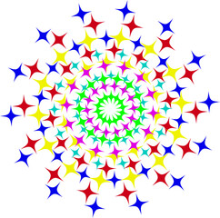 Bright abstract vector pattern in the form of multi-colored stars arranged in a circle on a white background