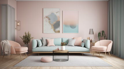 Pastel living room - obrazy, fototapety, plakaty