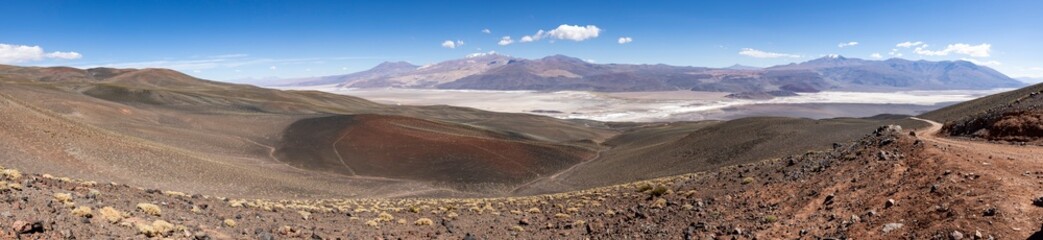 Crossing the Andes from Antofagasta de la Sierra to Antofalla - stunning landscape around the salt desert Salar de Antofalla in the Puna highlands - Panorama