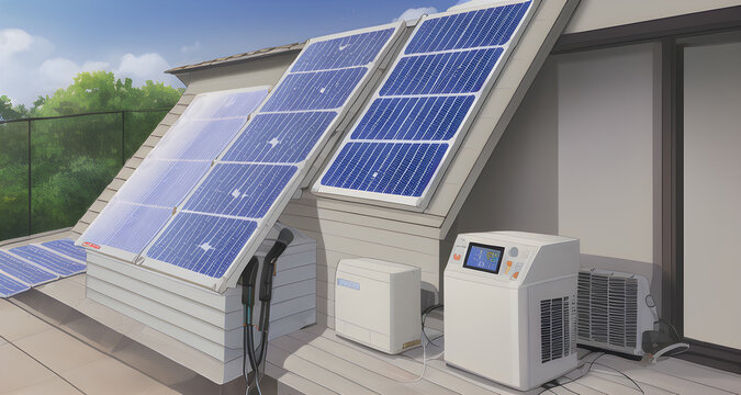 solarpanels gemaltes bild erneuerbare energie solar soalranlage photovoltanik fiktive szenarie generative ki