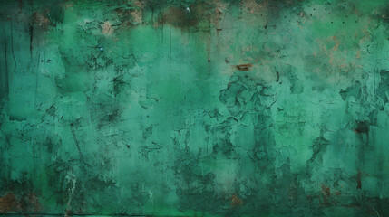 old green wall with cracks and mold. Generative Ai. 
