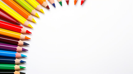 Fototapeta premium colored pencils on a white background with space for text. Generative Ai. 