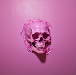 Pink human skull oozing liquid. Trippy psychedelic art style.