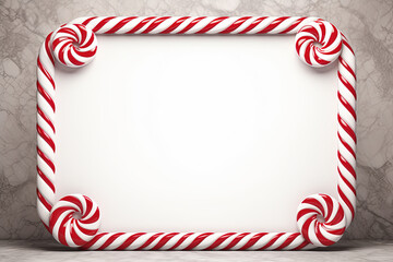 Fototapeta premium Christmas candy cane red and white striped frame. Festive striped candy lollipop pattern