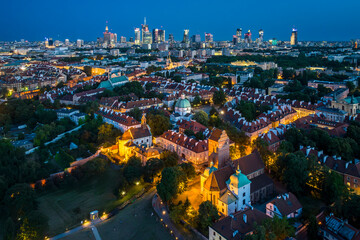 Warszawa panoramic view of Old Town and downtow - obrazy, fototapety, plakaty