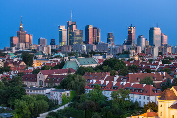 Warszawa panoramic view of Old Town and downtow - obrazy, fototapety, plakaty