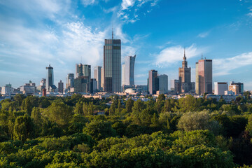 Fototapeta na wymiar Top drone view of Warsaw from Pole mokotowskie park