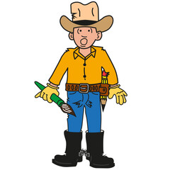 Vaquero sorprendido con pincel en la mano 