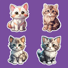 Cute baby Cat stickers collection illustration. Pet cartoon stickers set. Cute cartoon cats printable stickers funny illustrations for kids