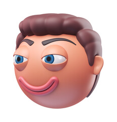 Emoji slightly smiling face of funny man. Cartoon smiley on transparent background. 3D render right view