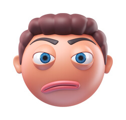 Emoji confused face of funny man. Cartoon smiley on transparent background. 3D render front view