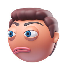Emoji confused face of funny man. Cartoon smiley on transparent background. 3D render right view