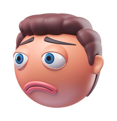 Emoji pleading face of funny man. Cartoon smiley on transparent background. 3D render right view