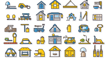 Construction line icons set. Home repair tools outline icons collection. Construction tools, builders, and equipment symbols. Builder, crane, engineering, equipment, helmet, tool, house & stock vector