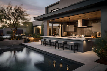 Luxurious custom outdoor kitchen & outdoor living area design sample that is perfect for your custom outdoor living concept gallery.