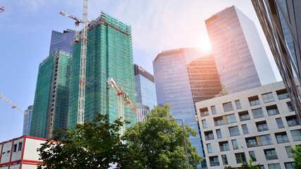 High-rise building under construction. Modern office building.