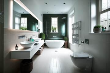 Obraz na płótnie Canvas Luxury modern bathroom interior design with glass walk-in shower - Created with generative AI tools