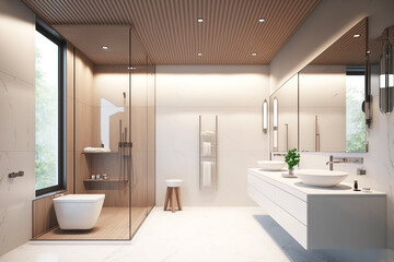 Fototapeta na wymiar Luxury modern bathroom interior design with glass walk-in shower - Created with generative AI tools
