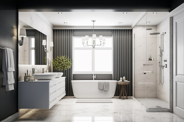 Luxury modern bathroom interior design with glass walk-in shower - Created with generative AI tools
