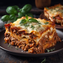 Lasagna bolognese whit cheese and tomato sauce