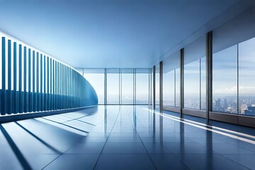 blue corridor in modern building  generated by AI technology 