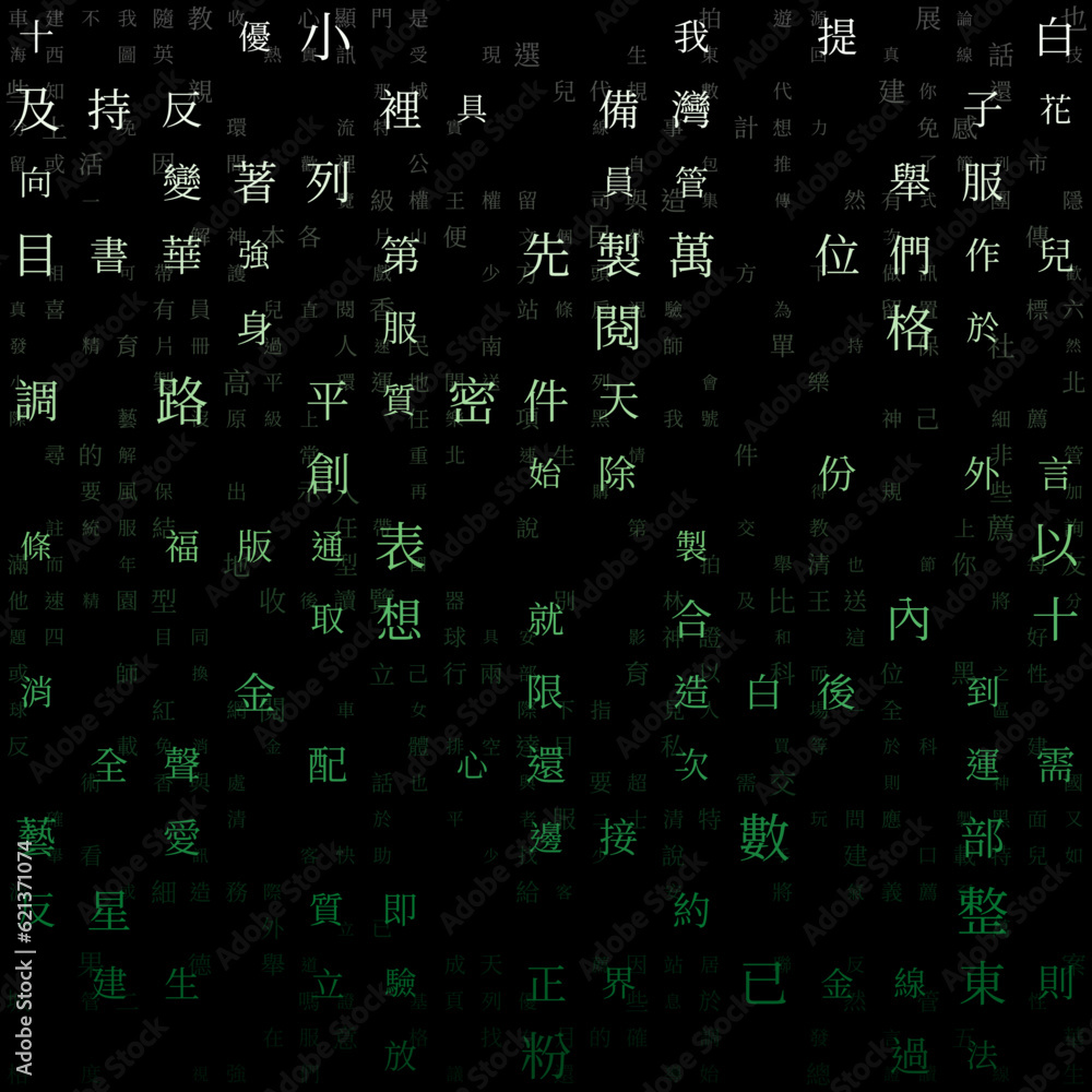 Fototapete abstract background. random characters of chinese traditional alphabet. gradient matrix pattern. gre