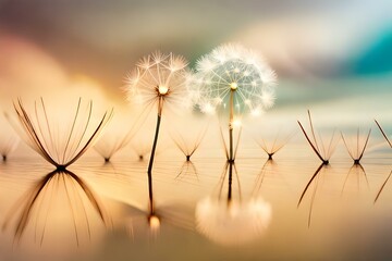 dandelion on sunset  generated by AI technology 
