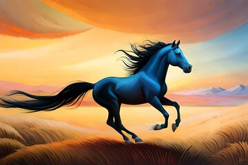 Obraz na płótnie Canvas horse on sunset backgroundgenerated by AI technology 