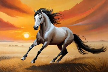 Obraz na płótnie Canvas horse in the fieldgenerated by AI technology 