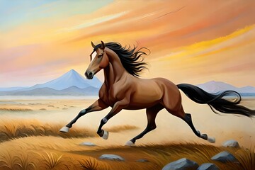 Obraz na płótnie Canvas horse at sunsetgenerated by AI technology 