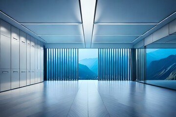 blue corridor in office generated by AI technology 