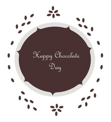 Happy chocolate day card with brown design on a white background