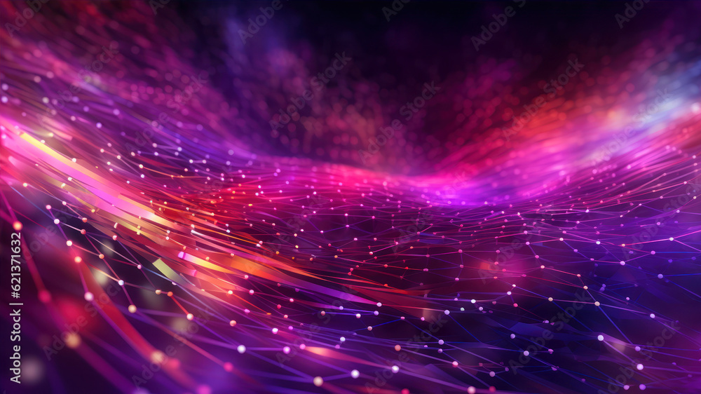 Aufkleber futuristic technology wave background with glowing particles. 3d rendering generative ai