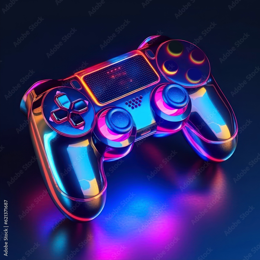 Poster gamepad in neon light. 3d rendering. computer digital drawing. generative ai