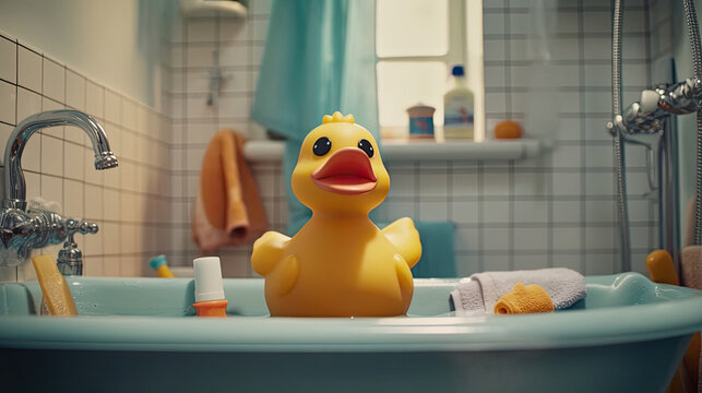 Rubber duck toy in bathroom
