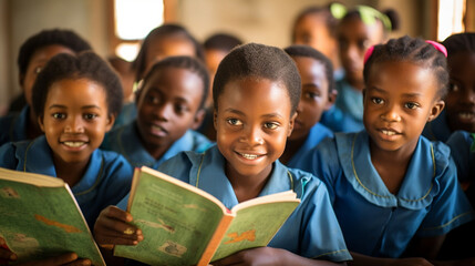 Children from Africa reading and learning together in a community school, highlighting their dedication to education Generative AI