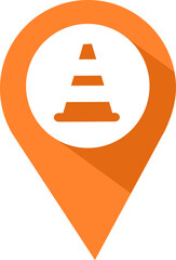 Orange pin with a roadworks cone to indicate a danger, on PNG files
