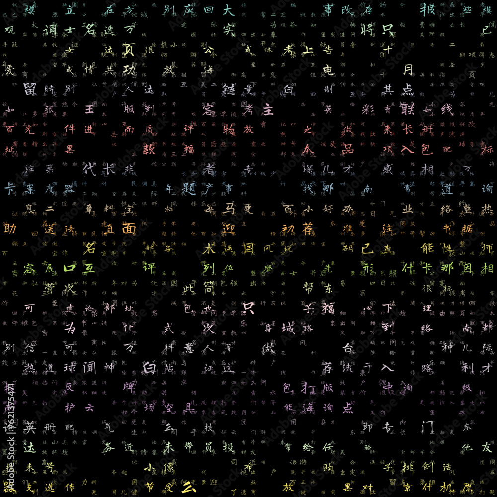 Poster abstract technology background. random letters of chinese simplified alphabet. gradient matrix patte