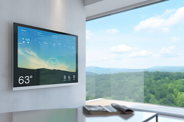Digital screen on wall. Concept of a smart home and mobile application. Generative AI illustration