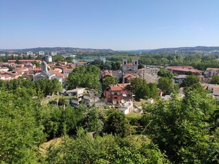 View of Givors (France), with top of townhall and Saint Nicolas church, seen from Saint Gerald hill