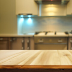 Table top with kitchen blur bokeh  background