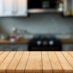 Table top with kitchen blur bokeh  background
