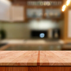 Table top with kitchen blur bokeh  background