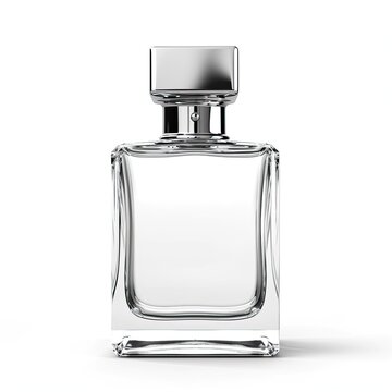 Blank, unbranded glass bottle of perfume isolated on white background