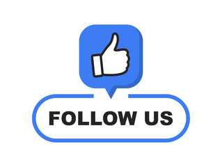 Follow Us banner with thumb up. Follow us button. Social media icon. Vector illustration. - obrazy, fototapety, plakaty