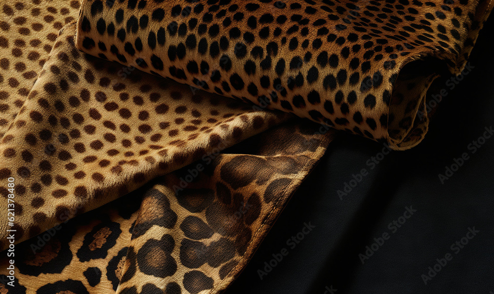 Poster a close up of a leopard print fabric with a black background. generative ai