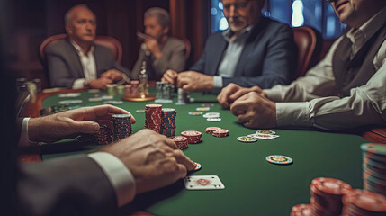 Close-up of people play Blackjack in casino - obrazy, fototapety, plakaty