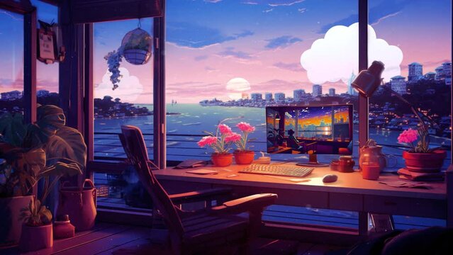 Experience Ultimate Relaxation With Our Lo-Fi Video, Dive Into a Unique Computer Desk Setup Featuring a Stylish Monitor, Perfect for Engaging Vtuber Content - A Digital Oasis With Tranquil Sounds & Me