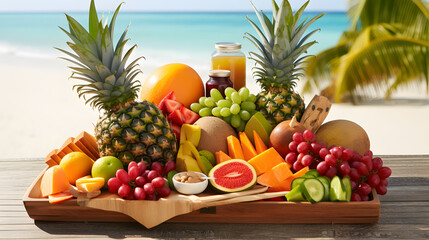 Vibrant Refreshment: Exquisite Fruits and Berries Embrace the Tropical Beach