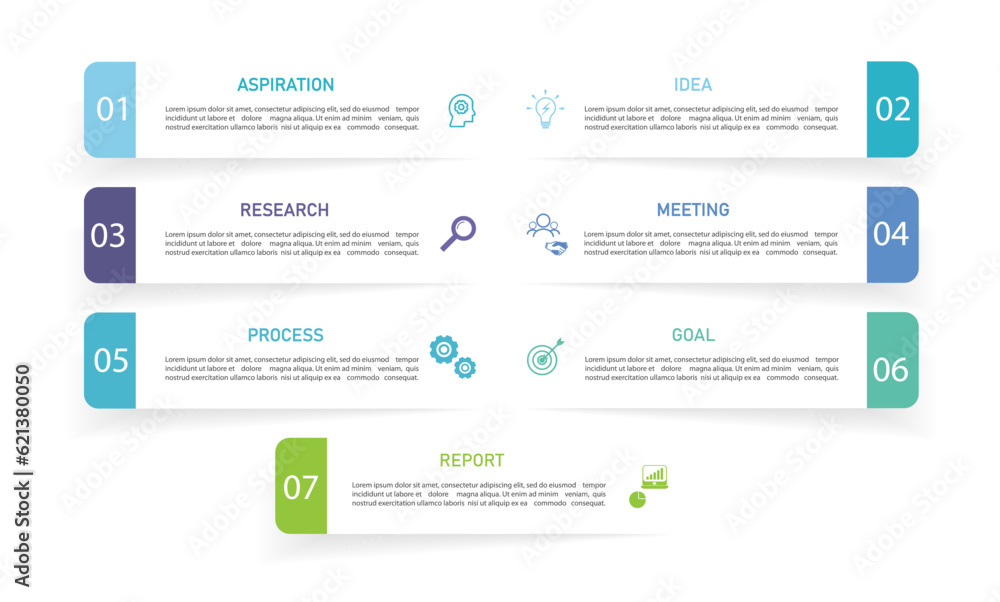 Wall mural business infographics line process with template with icons and 7 options or steps.infographics of b